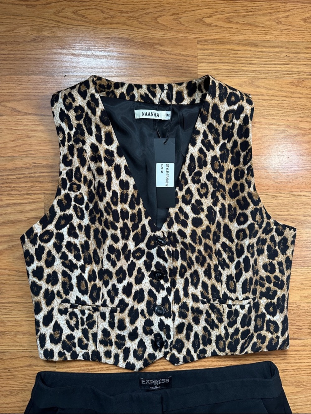 Leopard Print V-Neck Button Vest - Brown/Black size M